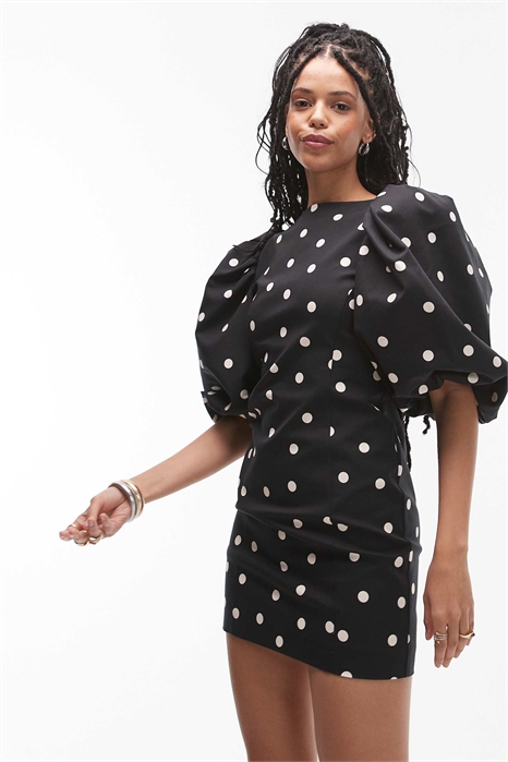 Мини-платье с буфчатыми рукавами и открытой спиной артикул 143460118