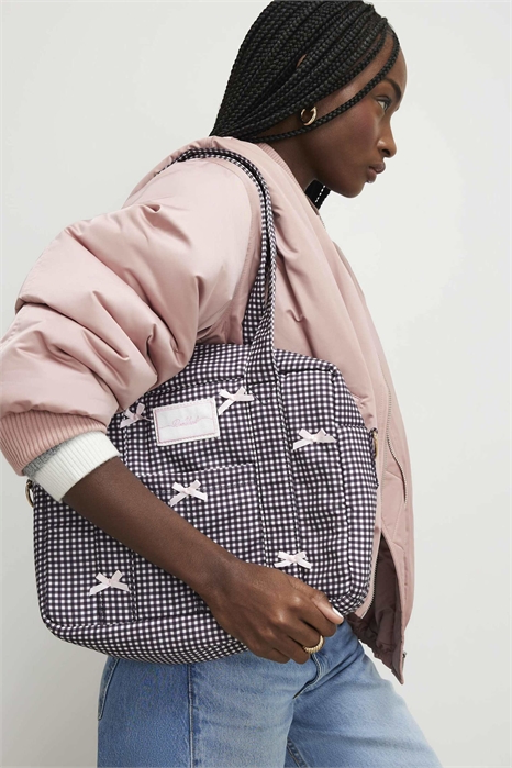 Сумка-тоут с бантиком из ткани в клетку артикул 155428130