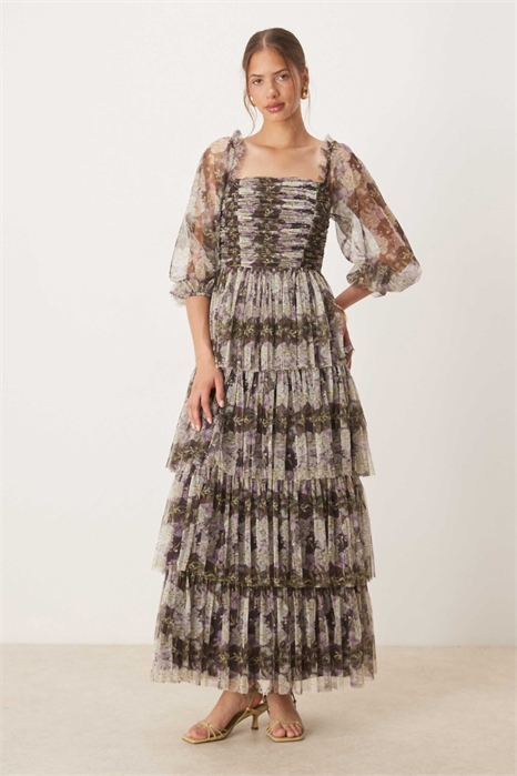 Макси-платье с длинными рукавами и открытыми плечами артикул 149450358