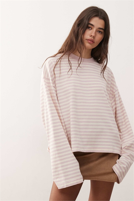 Футболка свободного кроя с круглым вырезом и длинными рукавами из смесовой ткани Bloom артикул 152315418