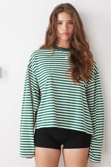 Футболка свободного кроя с круглым вырезом и длинными рукавами из смесовой ткани Bloom артикул 148922853