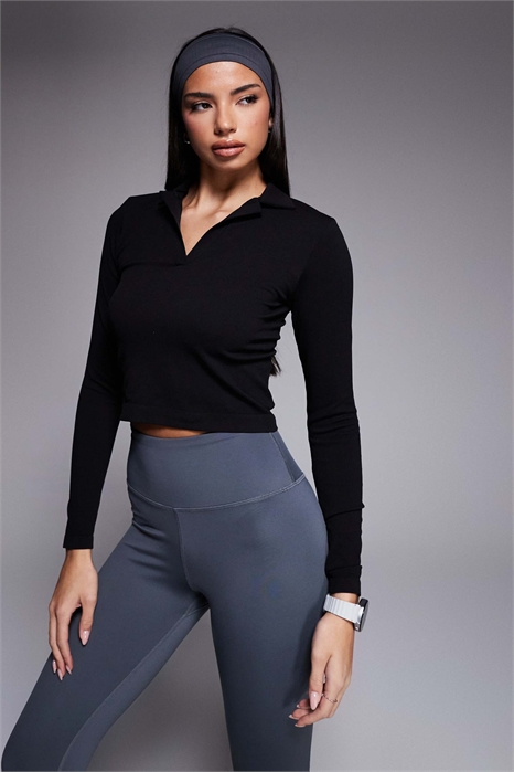 Спортивная рубашка-поло с длинными рукавами и бесшовной ребристой отделкой артикул 154114431