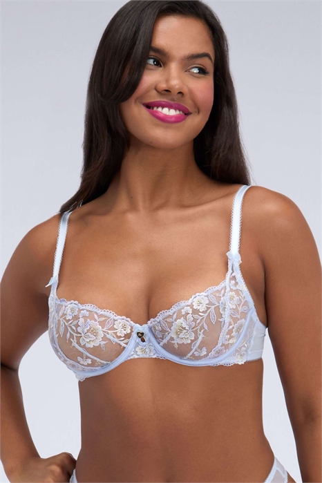 Бюстгальтер-балконет с вышивкой из опала, с косточками, из сетчатого материала артикул 155690478