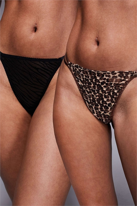 Стринги-танга с двойными бретелями из кружева с животным принтом, 2 шт. в упаковке артикул 147796050