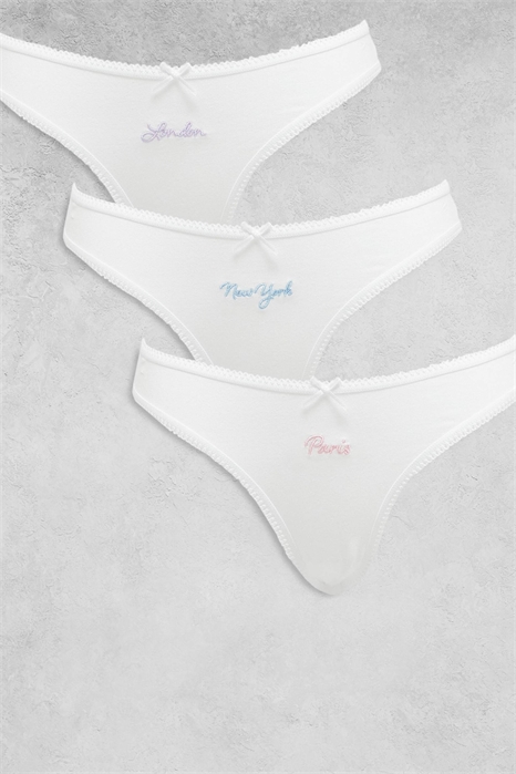 Набор из 3 пар бразильских трусиков из хлопка с городским узором и пико-отделкой артикул 146899298