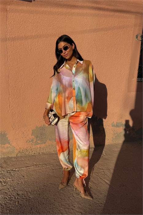 Рубашка-накидка абстрактного рисунка co-ord артикул 153816971