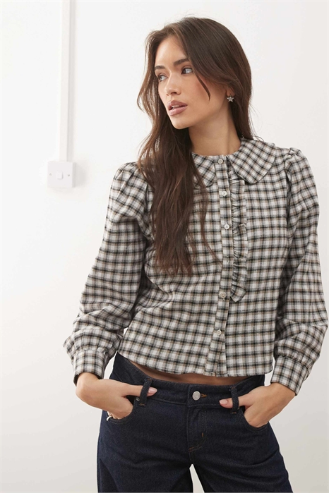 Рубашка прямого кроя с воротником «Питер Пэн» и оборкой артикул 154634716