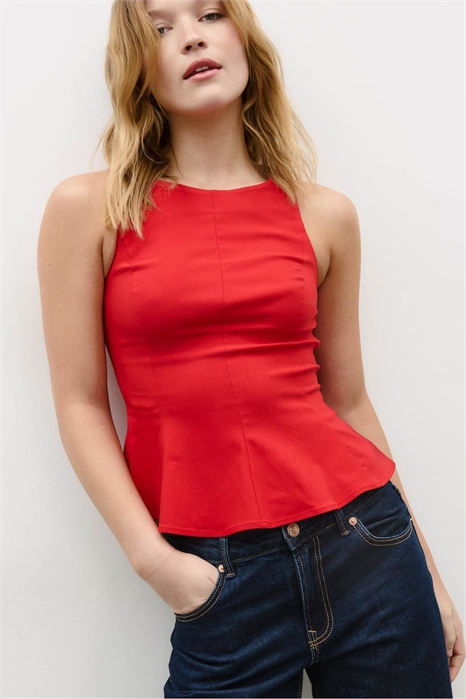 Топ без рукавов с баской артикул 155842608