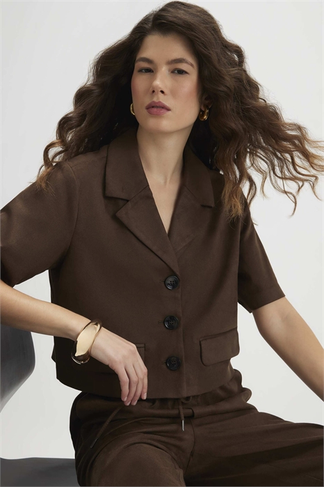 Рубашка с короткими рукавами из искусственной замши артикул 155848784