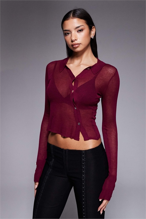 Рубашка Davina из тонкого ребристого трикотажа в стиле 90-х с асимметричной застежкой на пуговицах артикул 153530836