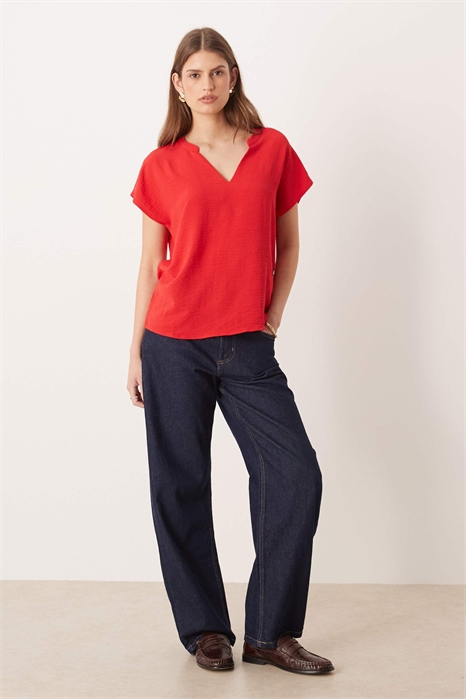 Блузка с V-образным вырезом и короткими рукавами артикул 153118743