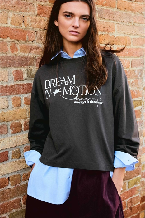 Футболка с принтом и длинными рукавами свободного кроя артикул 155643202