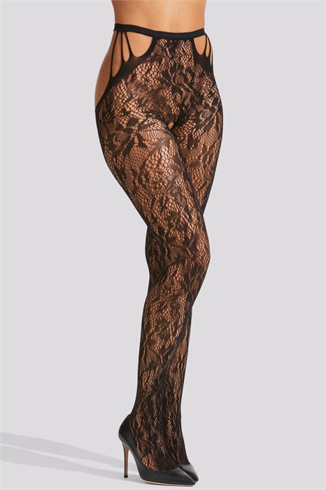 Колготки с кружевными бретелями и открытым промежностью артикул 154842125