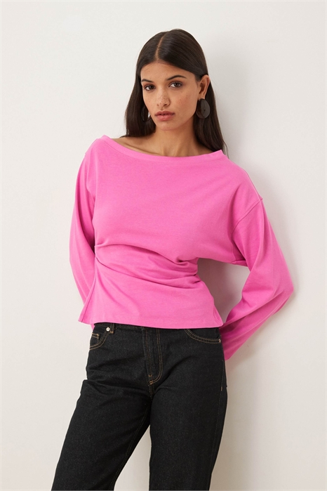 Футболка с длинными рукавами, открытыми плечами и зауженной талией артикул 150174298