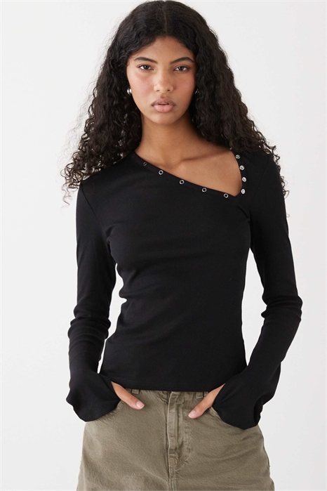 Топ с длинными рукавами и асимметричной застежкой-кнопкой артикул 154840099