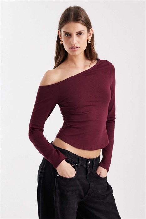 Хлопковая блузка с открытыми плечами и длинными рукавами артикул 151964876