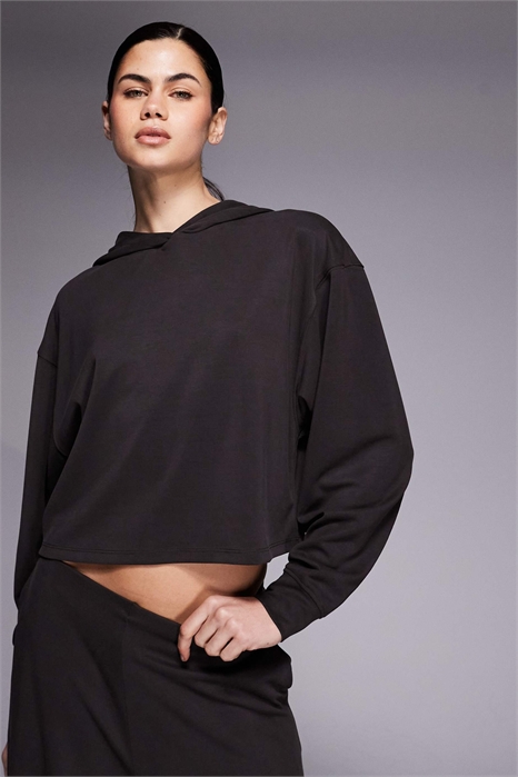 Модальная смесь, ультрамягкая толстовка с капюшоном, прямого кроя и укороченной длиной артикул 154641648