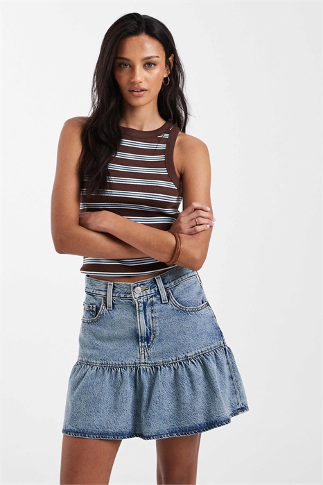 Мини-юбка из джинсовой ткани с воланами артикул 150014484