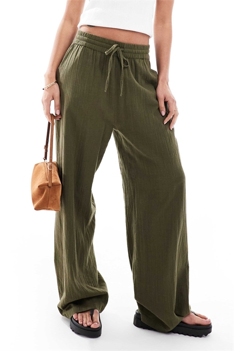 Брюки с широкими брючинами из ткани под лен артикул 140196382