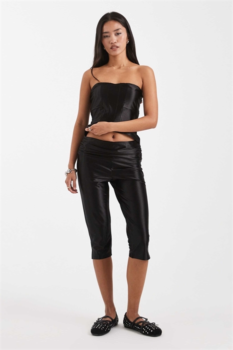 Брюки-капри из эластичного сатина с заниженной талией артикул 151021470