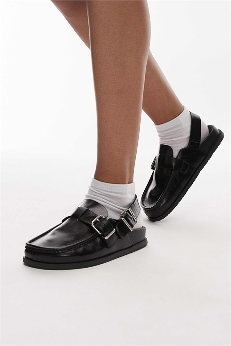 Блестящие кожаные туфли-муле артикул 148889463