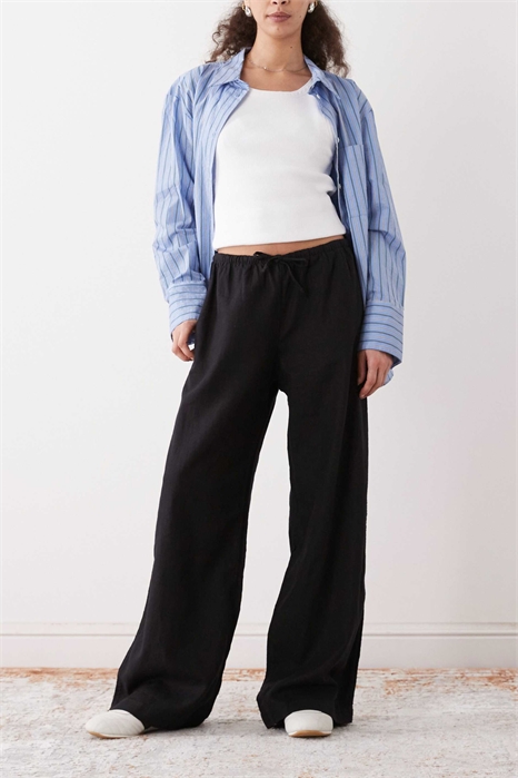 Брюки с широкими брючинами из смешанного льна артикул 154840032