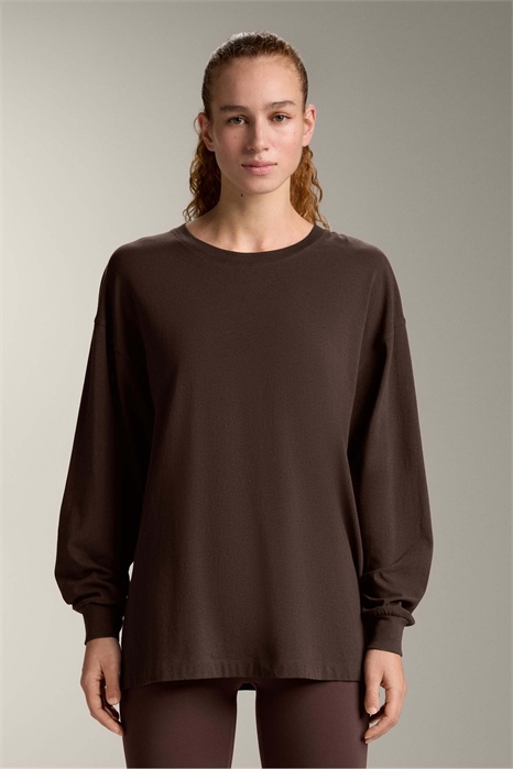 Футболка свободного кроя с длинными рукавами из смешанной хлопковой ткани артикул 155574207