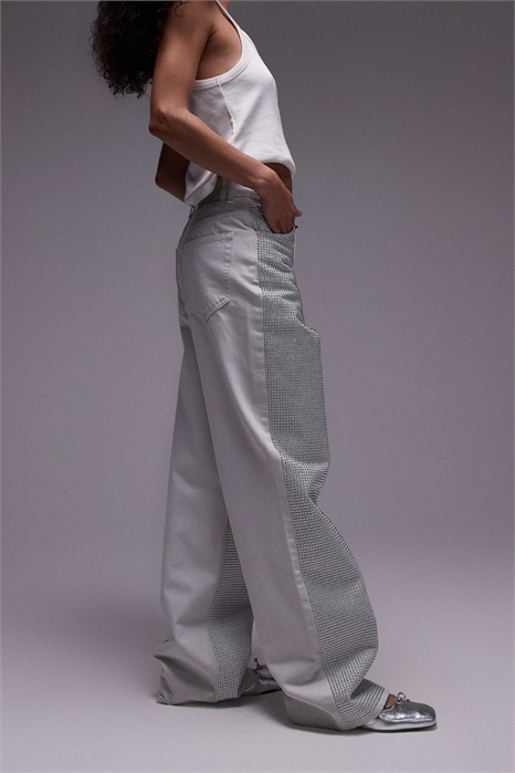 Джинсы средней посадки с заклепками серебристого цвета артикул 134967241