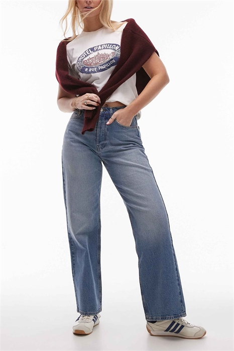 Джинсы средней посадки свободного кроя с прямыми брючинами артикул 136193079