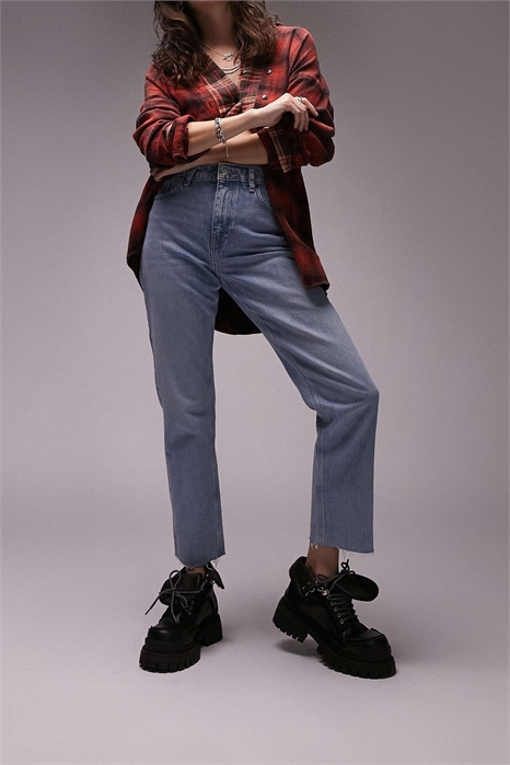 Джинсы средней посадки прямой крой с укороченной длиной артикул 108048493