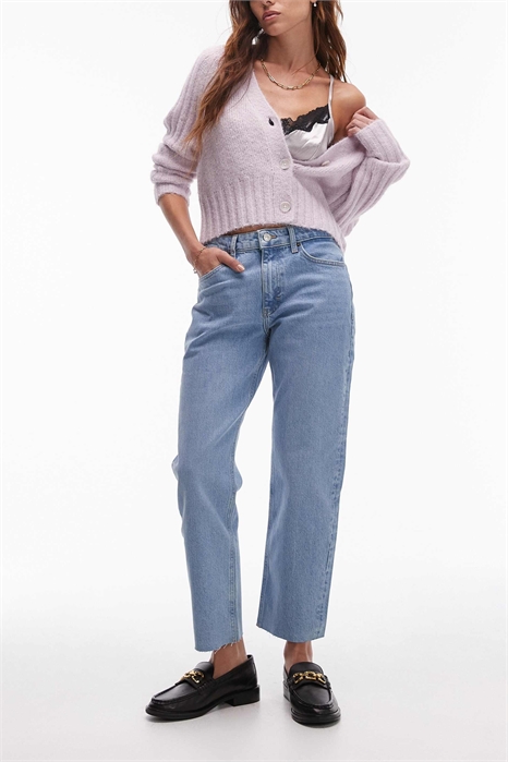 Джинсы средней посадки прямой крой с укороченной длиной и необработанными краями артикул 133073305