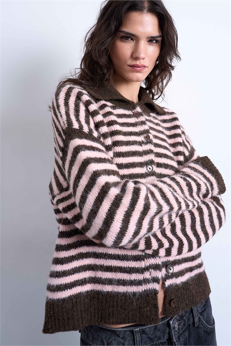 Вязаный кардиган с воротником в полоску артикул 153666594