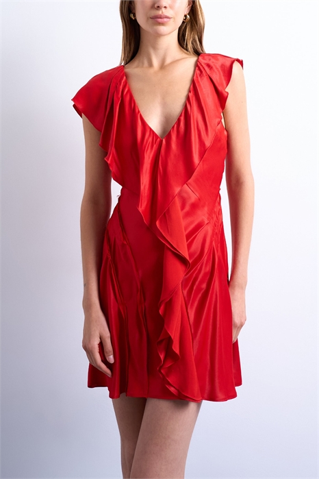 Мини-платье из необработанной ткани с оборками артикул 148999453