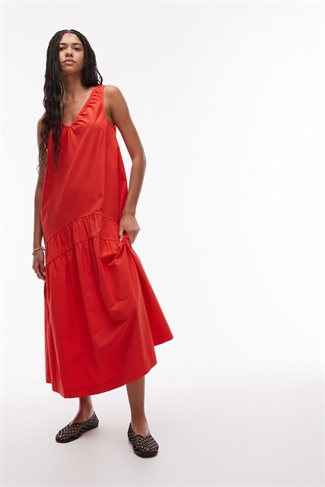 Платье средней длины из поплина с заниженной талией артикул 147473442