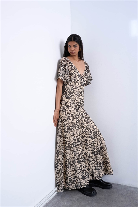 Макси-платье из шифона с воланами на рукавах артикул 151485042