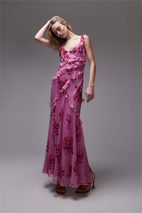 Макси-платье с воланами и топом-камизолкой артикул 139983440