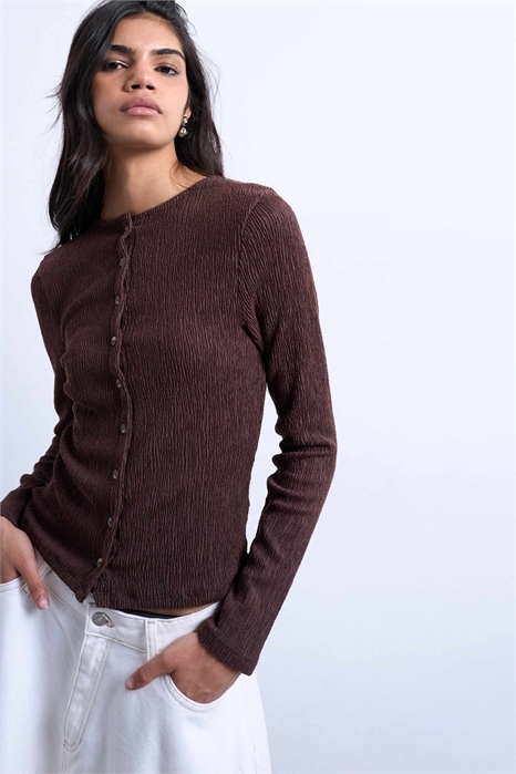 Блузка с длинными рукавами и пуговицами, с гофрированной текстурой артикул 150743895