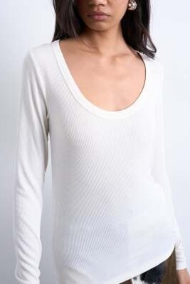 Топ с длинным рукавом и широким вырезом, из ткани премиум-класса артикул 150204649