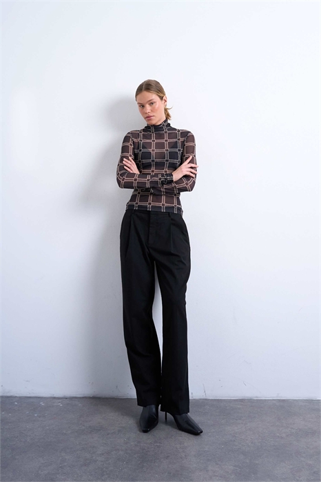 Топ с высоким воротником из сетчатой ткани с клетчатым принтом и длинными рукавами артикул 153049902