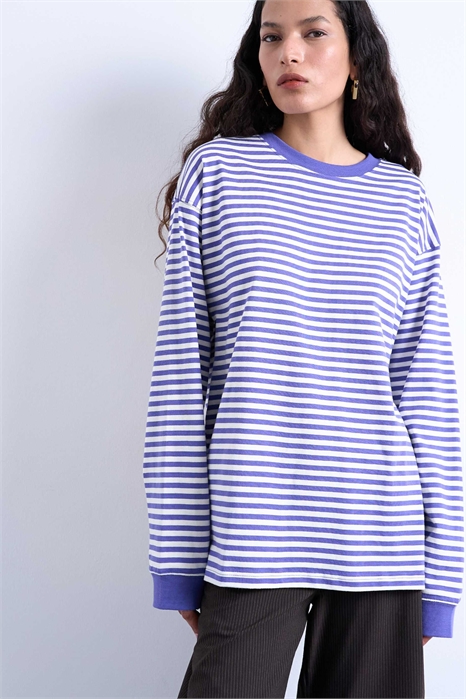 Футболка-скэтер свободного кроя с полосками и длинными рукавами артикул 148076109