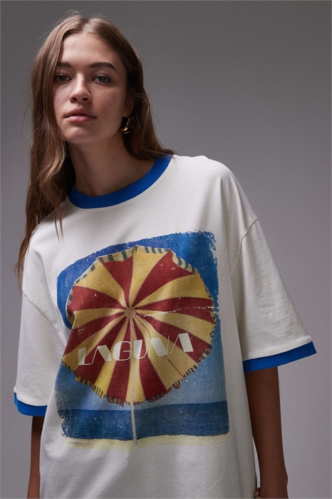 Футболка с принтом «Laguna Carousel» и контрастным воротником, свободного кроя артикул 147700487