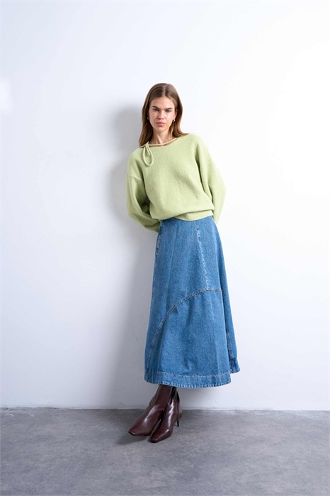 Юбка-круг с джинсовыми швами артикул 150522644