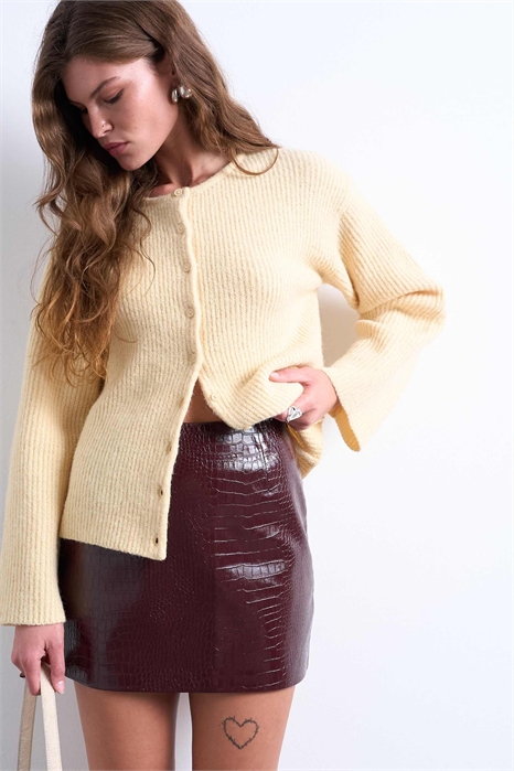 Мини-юбка из лакированной кожи под змеиную кожу артикул 143826954