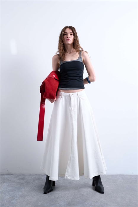 Длинная юбка-кльош из денима артикул 149436582