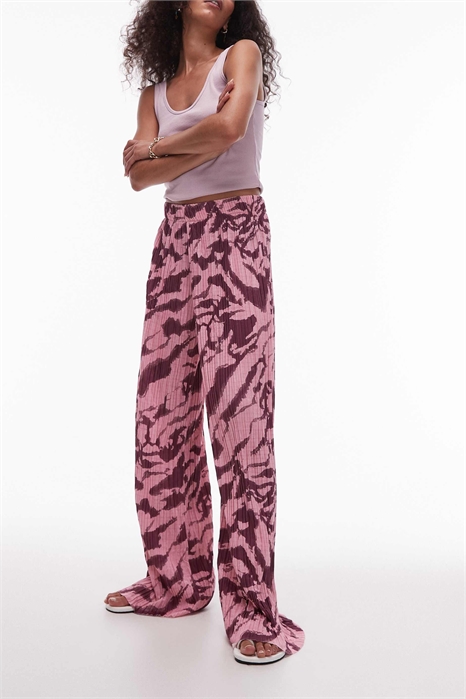 Брюки с широкими брючинами и гофрированным принтом «зебра» артикул 147380724