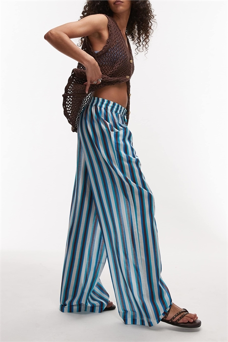 Брюки из вуаля с полосками в пляжном стиле, завязывающиеся на талии, с эластичным поясом артикул 141528274