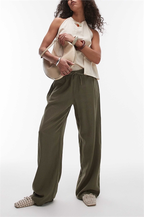 Брюки из льна с прямыми брючинами артикул 140464950