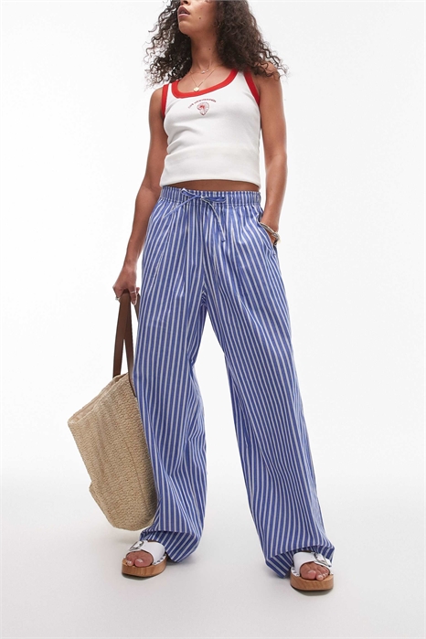 Брюки из поплина с широкими брючинами и эластичным поясом артикул 140464964