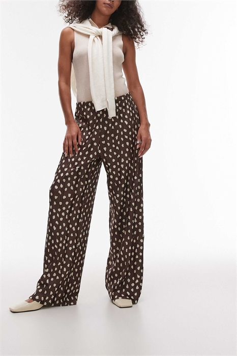 Брюки с широкими брючинами в горошек и плиссировкой артикул 141817883