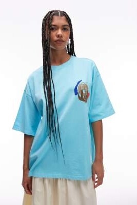 Футболка оверсайз с графическим принтом на спине артикул 142086780